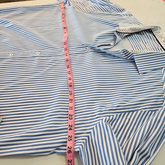 Bugatchi Uomo Men's 2XL Shapped Fit Blue Striped Long Sleeve Shirt Flower Lining - Picture 10 of 11